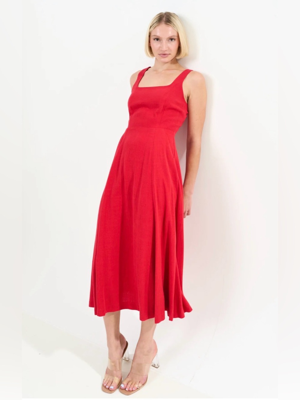 Banana Republic Red Midi Fit-and-Flare Dress